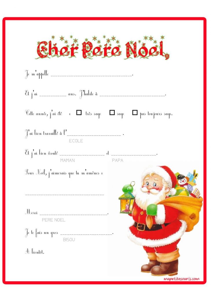 Lettre Au Père Noel À Compléter. Super Pour Petits De avec Papier À Lettre Père Noel À Imprimer Gratuitement