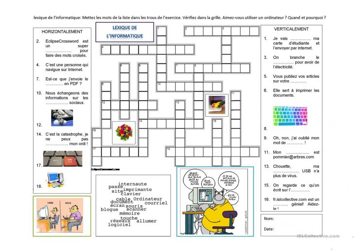 Lexique De L'rmatique – Français Fle Fiches Pedagogiques tout Ordi Mots