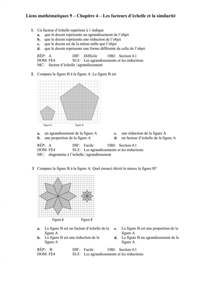 Liens Mathématiques 9 – Chapitre 4 – Les Facteurs D`échelle destiné Mathématiques Facile