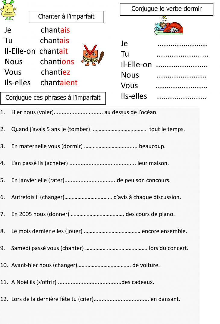 L'imparfait: Leçon Et Exerices Pour Ce1-Ce2 | Le Blog De à Travaille De Ce1 A Imprimer Gratuit