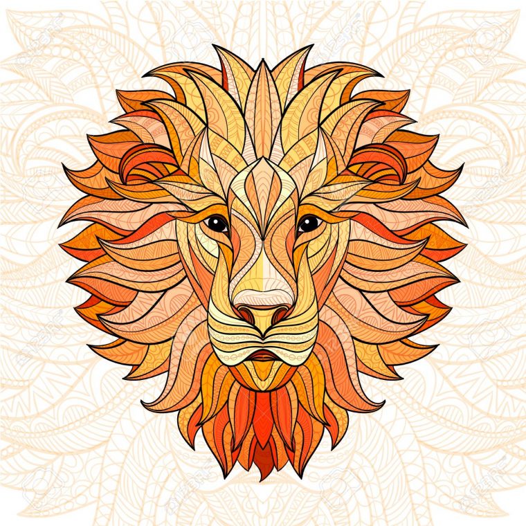 Lion Couleur Détaillée Dans Le Style Aztèque. Tête Modelée Du Lion Sur Fond  Isolé. Indien Conception Totem De Uage Africain. Vector Illustration. à Photo De Lion A Imprimer En Couleur