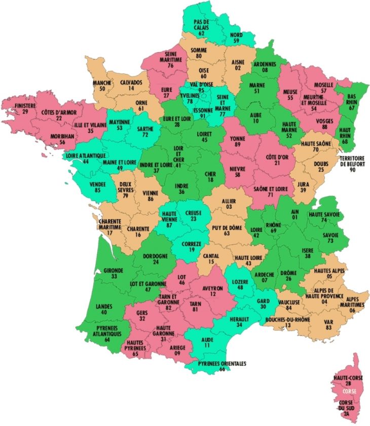 Liste Des Departements Francais & Regions Francaises 2019-2020 pour Numero Des Departements Francais