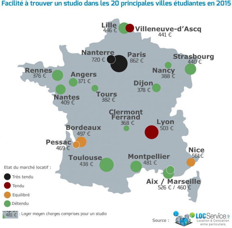 Logement Étudiant : La Tension Locative Analysée Dans Les 20 avec Carte De France Avec Grandes Villes