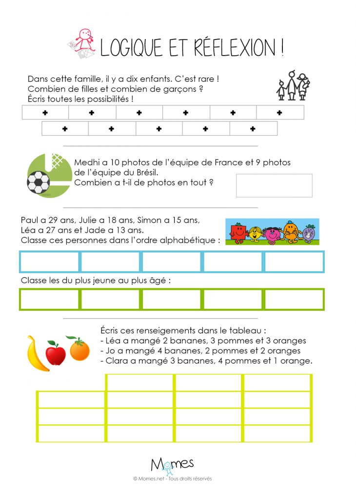 Logique Et Réflexion – Cm1 – Momes destiné Exercice De Math A Imprimer