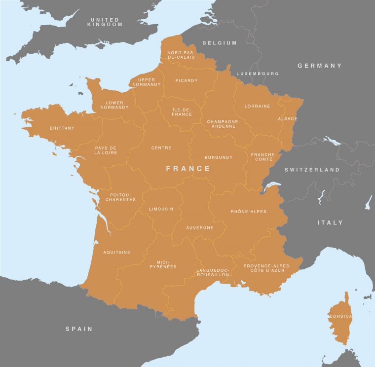 Map Of France – French Regions – Royalty Free Editable Base Map encequiconcerne Map De France Regions