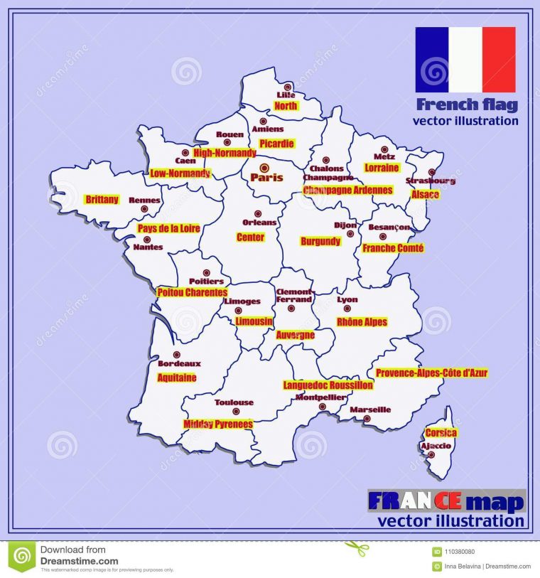 Map Of France With French Regions. Vector. Stock Vector pour Map De France Regions