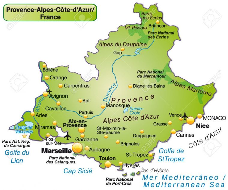 Map Of Provence-Alpes-Cote D Azur As An Overview Map In Green concernant Gap Sur La Carte De France