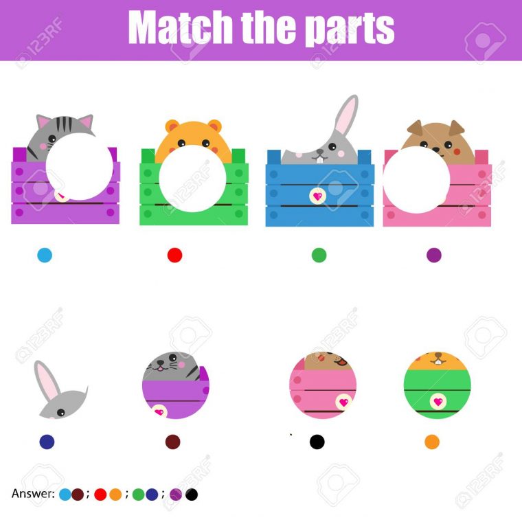 Matching Jeu Éducatif Pour Enfants. Associez Les Pièces D'animaux. Activité  Pour Les Enfants D'âge Préscolaire Et Les Tout-Petits pour Jeux Enfant Animaux