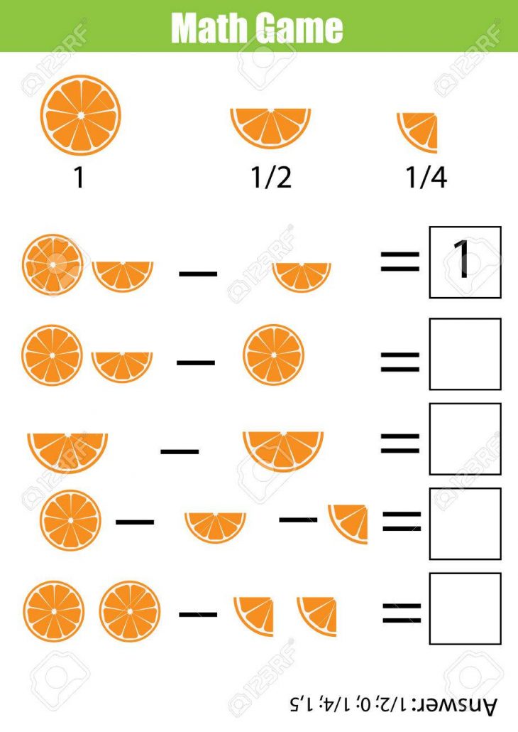 Mathématiques Jeu Éducatif Pour Les Enfants. Comptage Apprentissage,  Soustraction Feuille De Calcul Pour Les Enfants. Fractions, La Moitié, Les  Quarts serapportantà Jeu Calcul Enfant