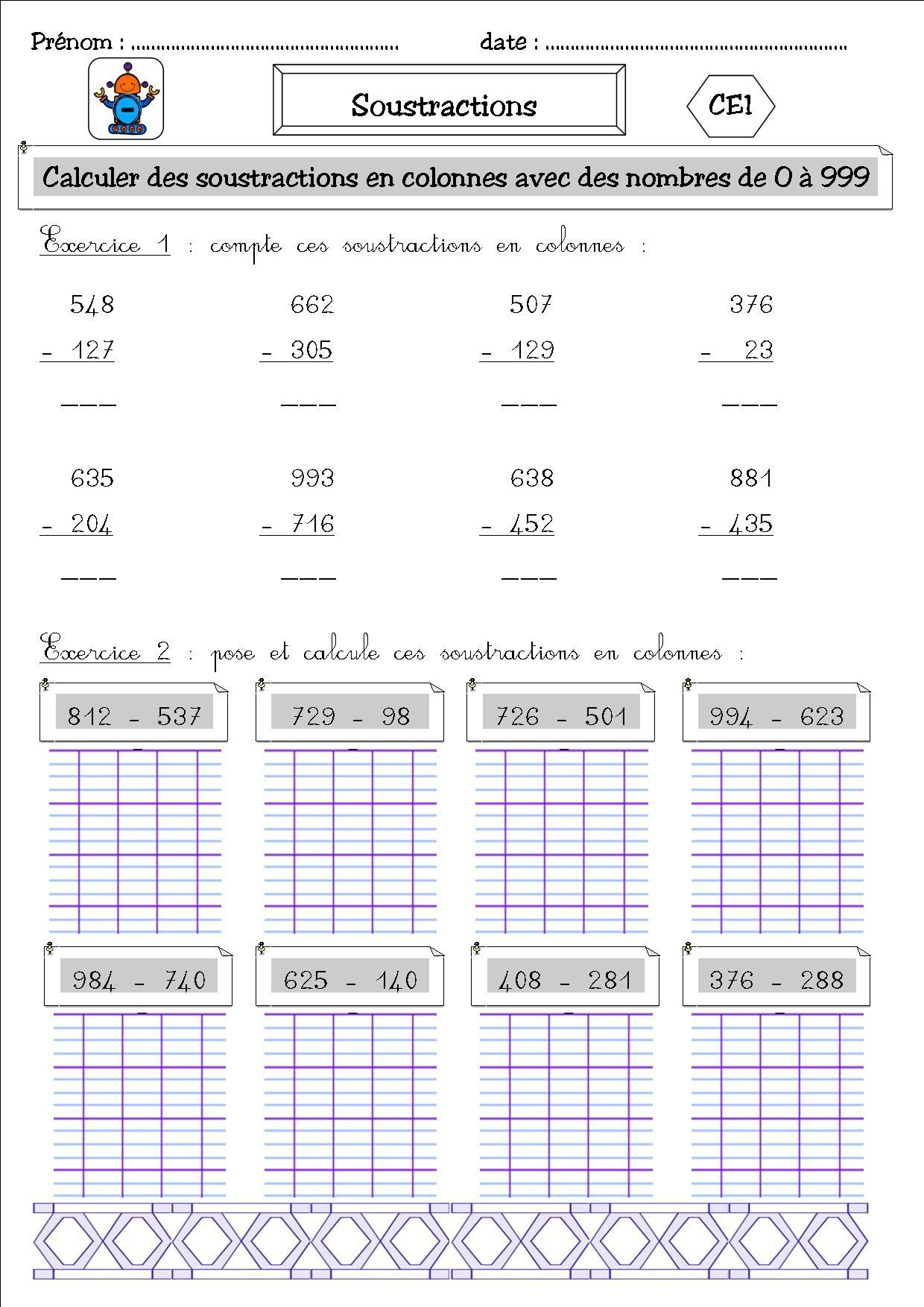 Maths 12 Ce1 : La Soustraction Posée Avec Des Retenues - La concernant Exercices Maths Ce2 À Imprimer