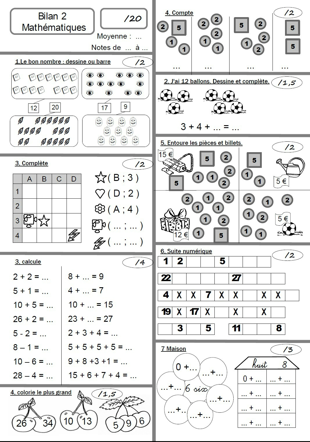 Maths Cp Contrôles - Le Tableau Blanc avec Exercice De Math A Imprimer 