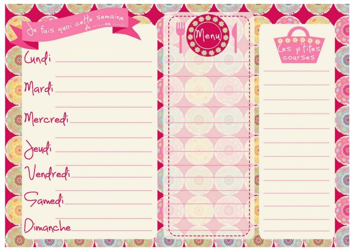 Menus De La Semaine À Imprimer – Plannings Pdf. encequiconcerne Feuille De Couleur A Imprimer Gratuit