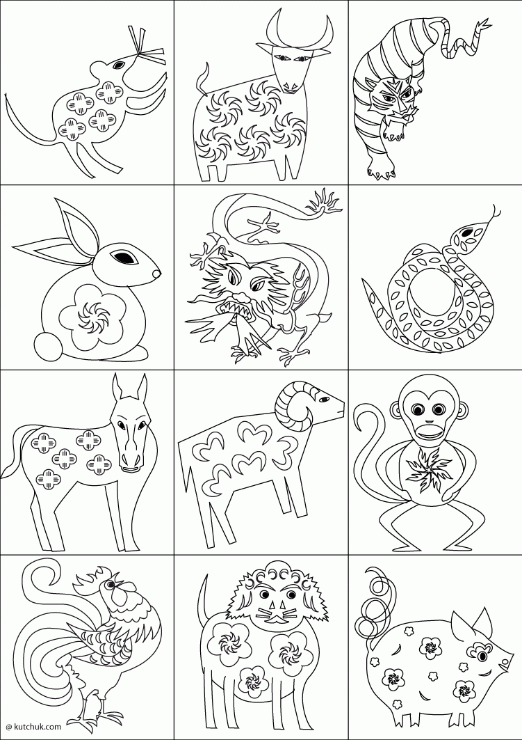 Mini Cartes Zodiaque Chinois À Colorier | Jeux De Coloriage destiné Jeux De Animaux Gratuit