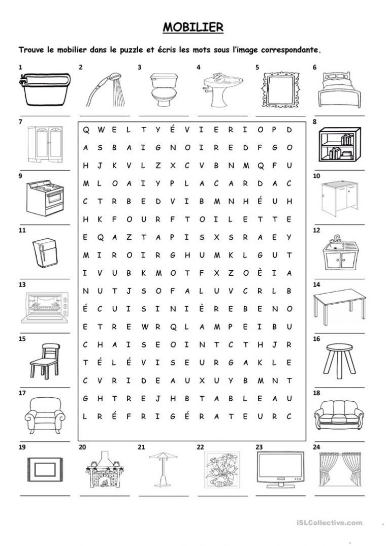 Mobilier – Mots Croisés – Français Fle Fiches Pedagogiques destiné Les Mots Croisés Gratuits