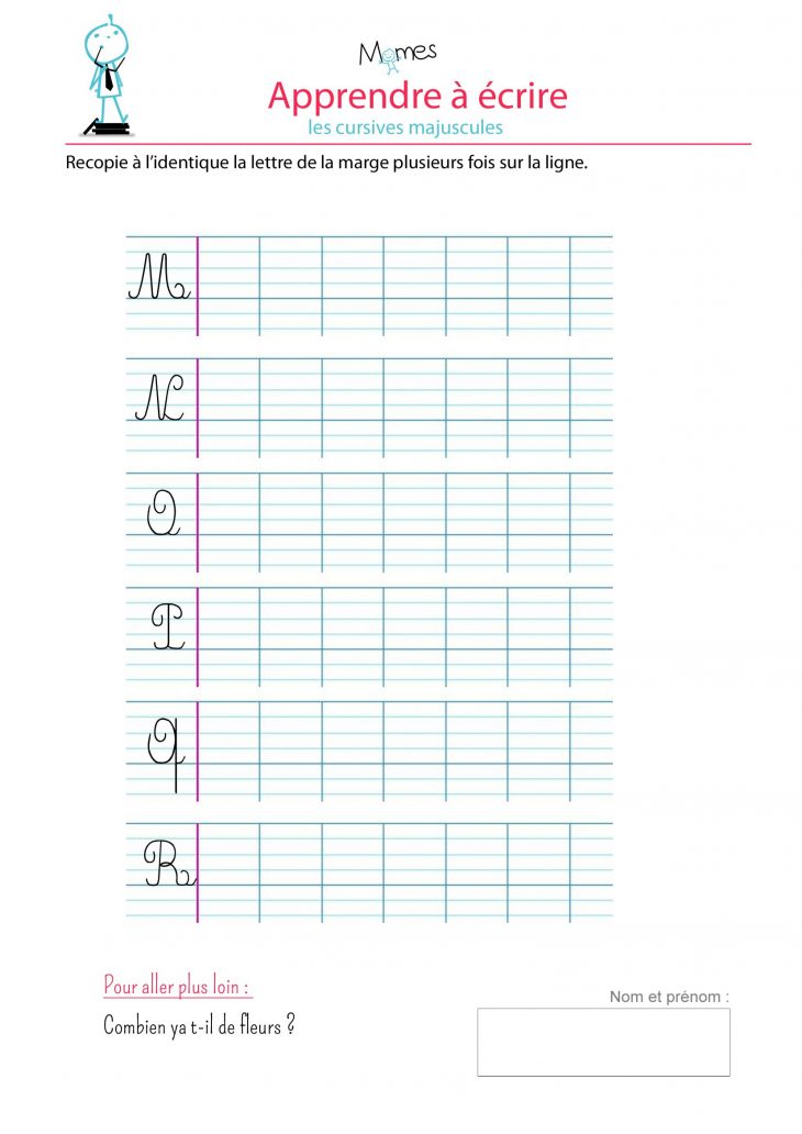 Modèle Écriture Cursives Majuscules : M, N, O, P, Q, R à Ecriture En Majuscule