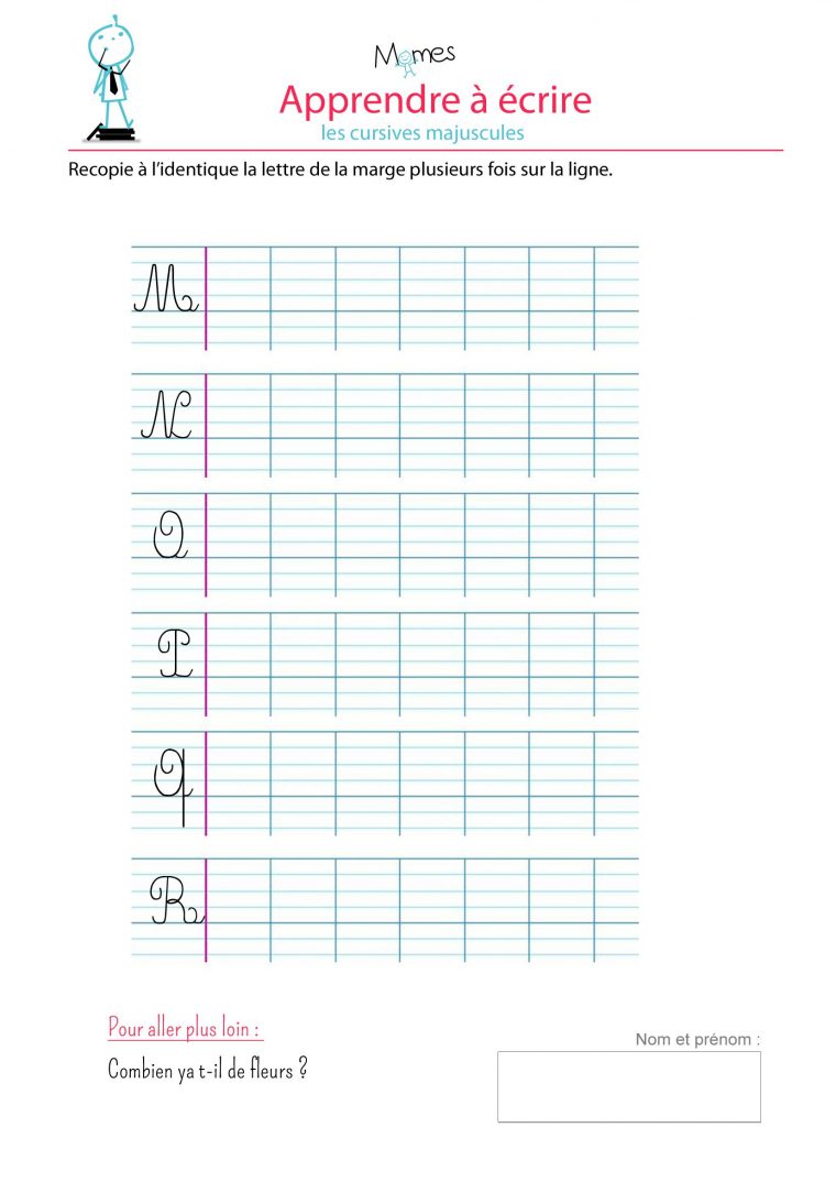 Modèle Écriture Cursives Majuscules : M, N, O, P, Q, R concernant Feuille Ligne Lettre