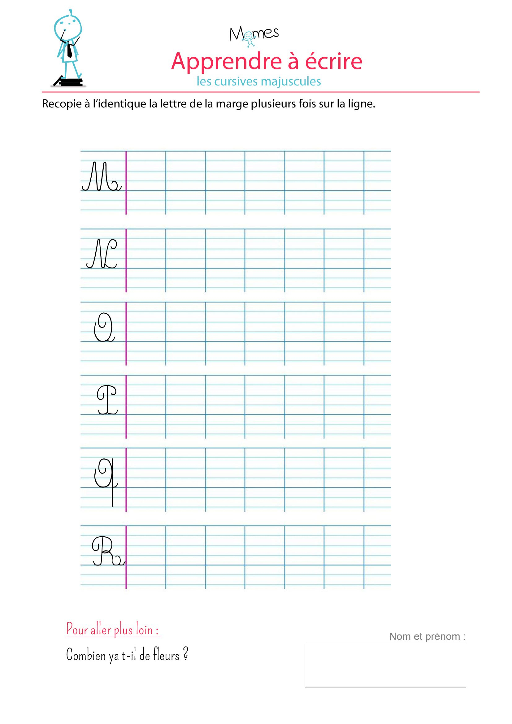 Modèle Écriture Cursives Majuscules : M, N, O, P, Q, R concernant Feuille Ligne Lettre 
