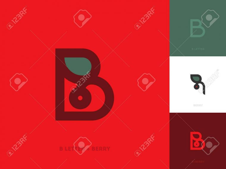 Modèle Élégant De Logo En Ligne Avec Lettre B Et Baie Rouge Avec Feuille encequiconcerne Feuille Ligne Lettre