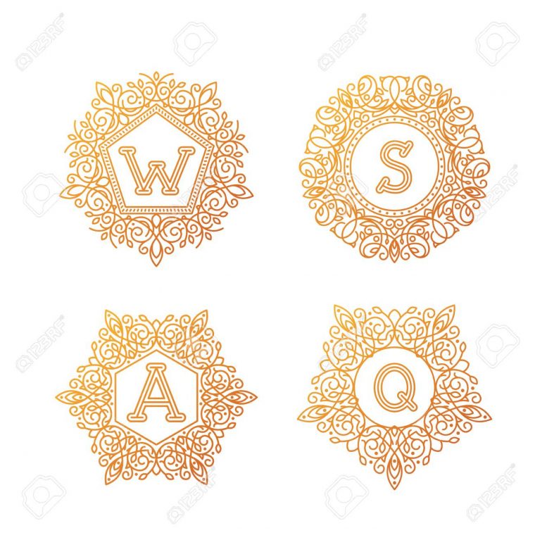 Monogramme Bage Logo Vector Illustration Texte Lettre Nature Feuille  Insigne Emblème Ligne. destiné Feuille Ligne Lettre