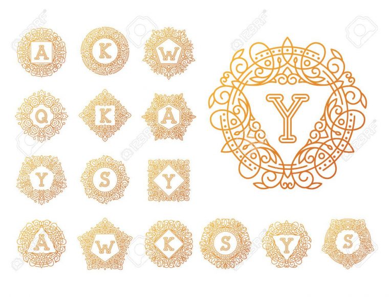 Monogramme Bage Logo Vector Illustration Texte Lettre Nature Feuille  Insigne Emblème Ligne Set Collection Signe Ornement Élément Vintage Cadre  Élégant à Feuille Ligne Lettre