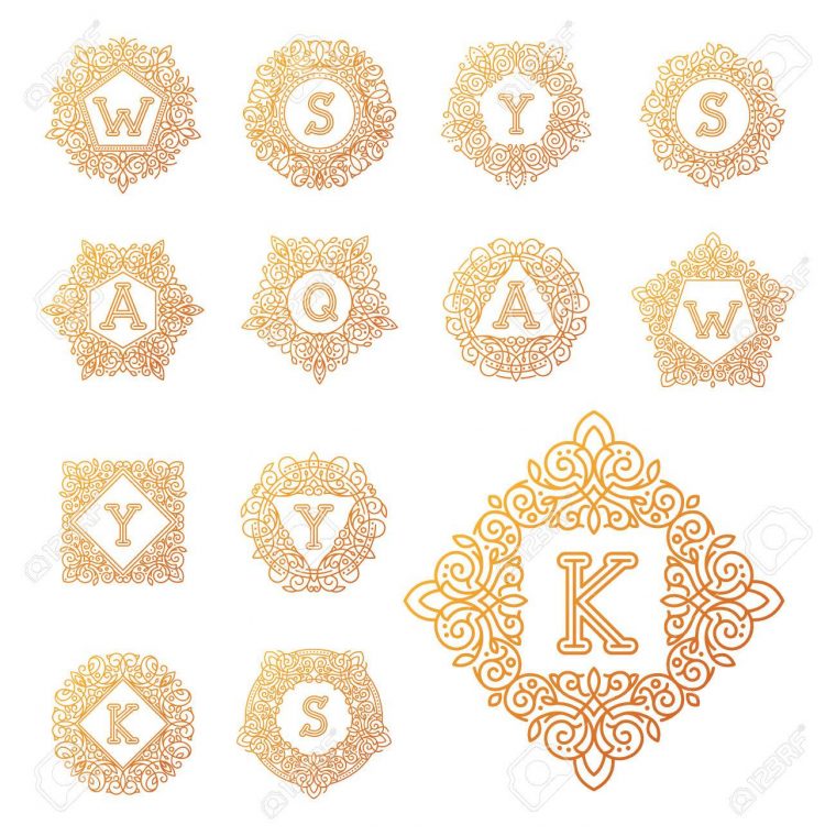 Monogramme Bage Logo Vector Illustration Texte Lettre Nature Feuille  Insigne Emblème Ligne Set Collection Signe Ornement Élément Vintage Cadre  Élégant serapportantà Feuille Ligne Lettre