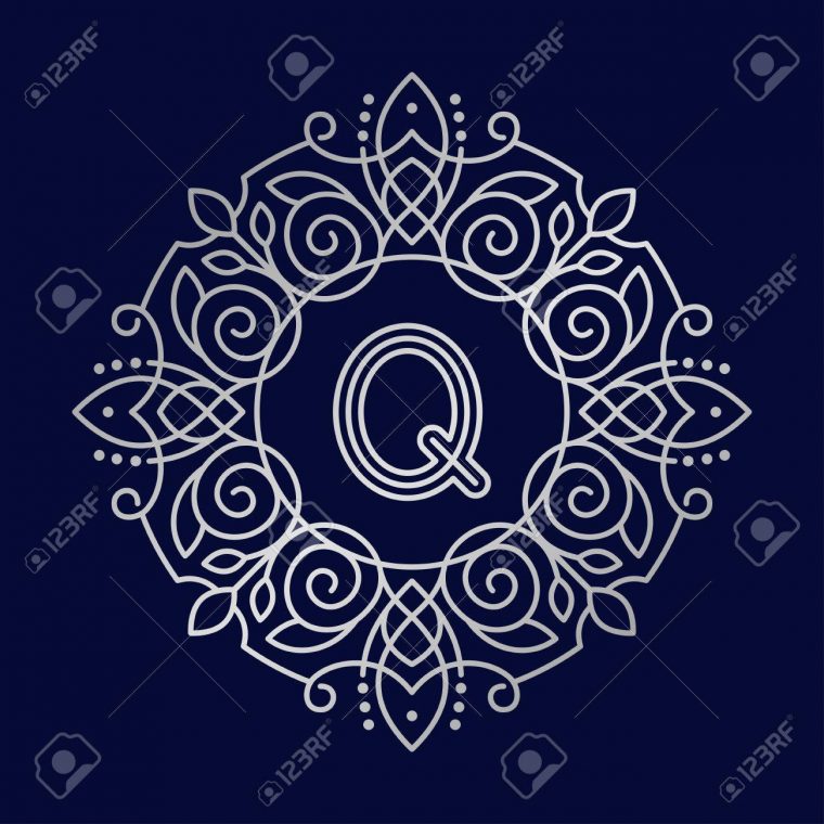 Monogramme Q Bage Logo Vector Illustration Texte Lettre Nature Feuille  Insigne Emblème Ligne Ensemble Collection Signe Ornement Élément Vintage  Cadre destiné Feuille Ligne Lettre