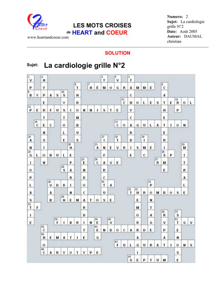 Mots Croisés – Cardiologie destiné Aide Aux Mots Croisés Et Mots Fléchés