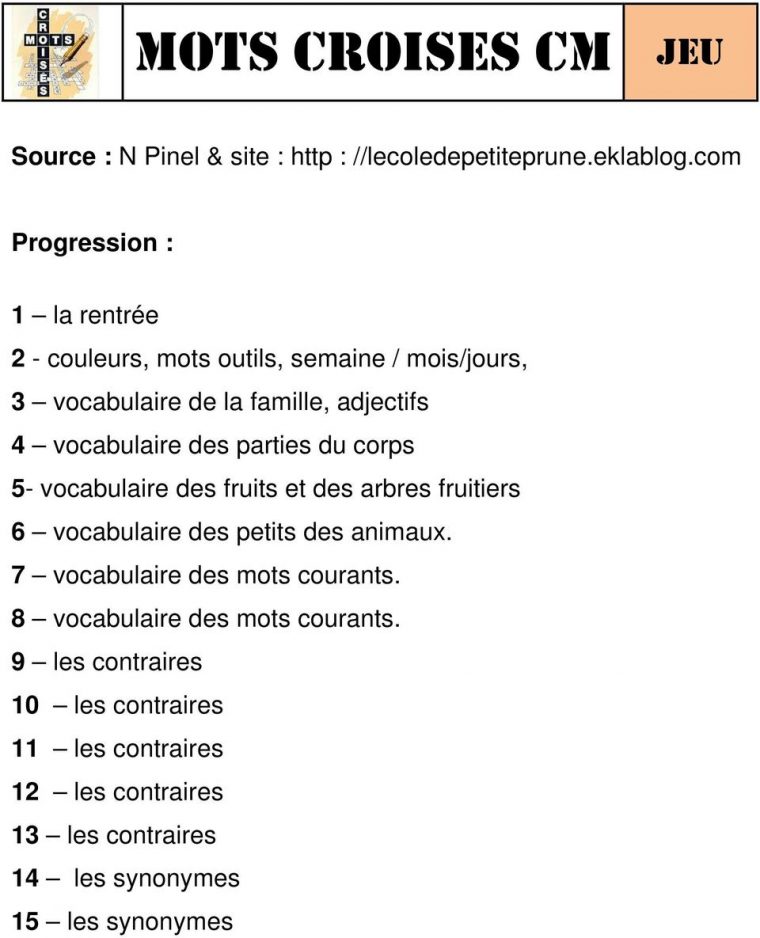 Mots Croises Cm. Source : N Pinel & Site : Http avec Outils Mots Croises