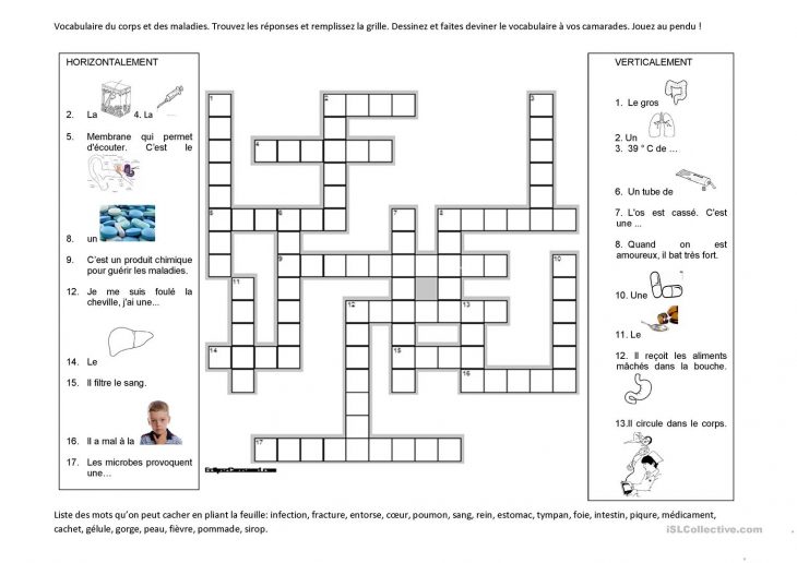 Mots Croisés Du Corps Et Des Maladies – Français Fle Fiches avec Faire Son Mot Croisé