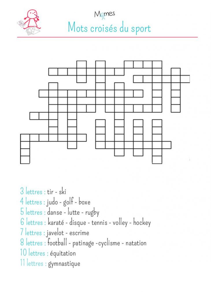 Mots Croisés Du Sport | Mots Croisés, Mots Fleches Enfants à Jeux De Mot Croisé Gratuit Facile