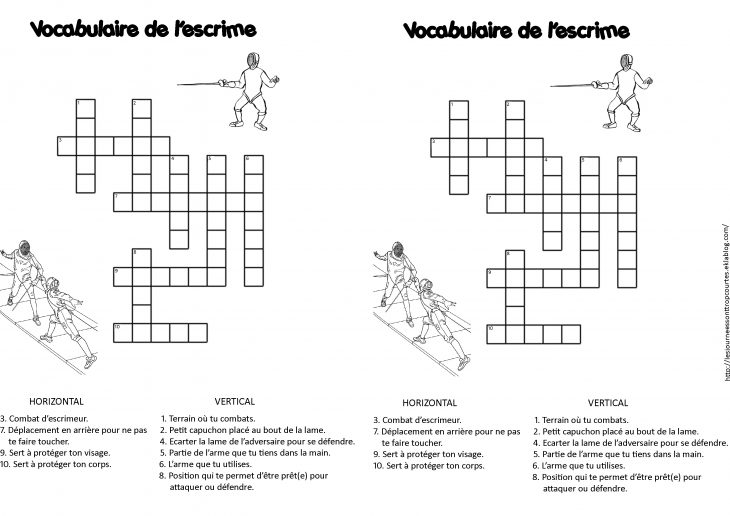 Mots Croisés Du Vocabulaire De L'escrime – Les Journées Sont concernant Un Mot Croisé