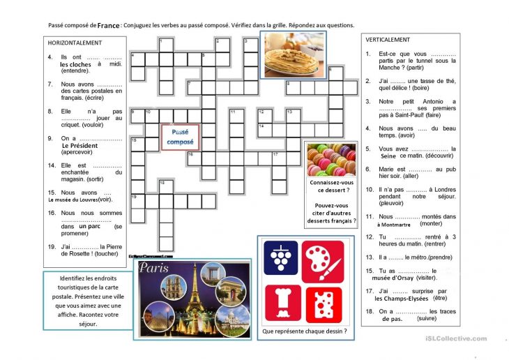 Mots Croisés Passé Composé – Etape Fle pour Jeux Mots Croisés En Français