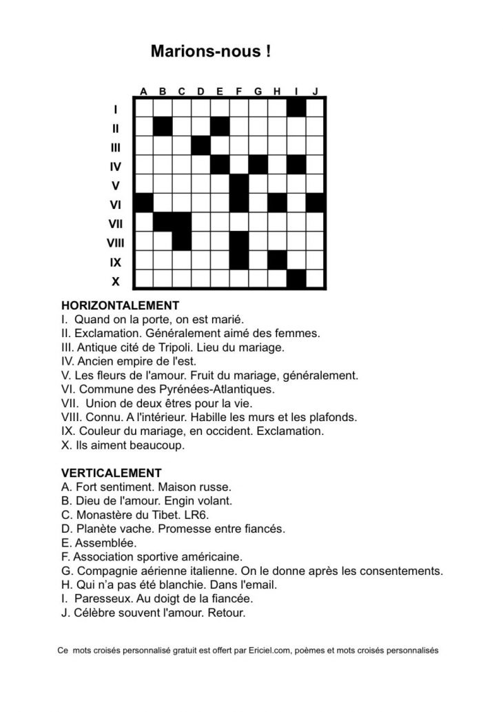 Mots Croisés Personnalisés Pour Mariages – Cadeaux D'invités serapportantà Amusant Mots Fléchés