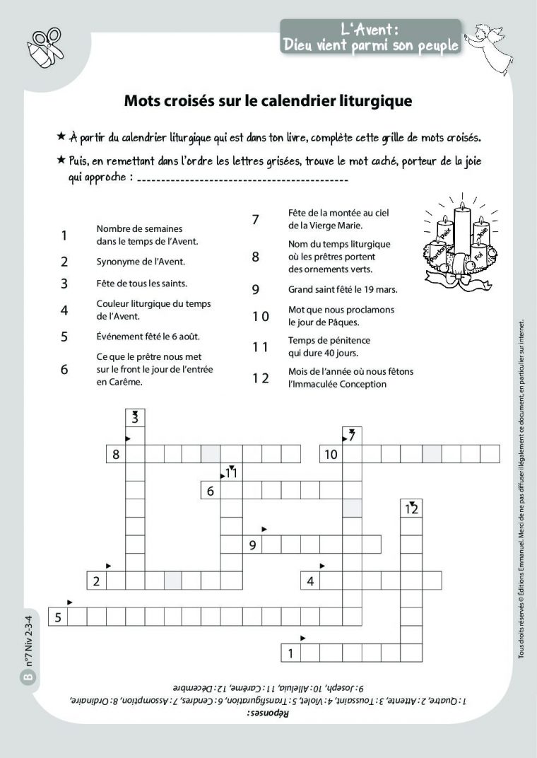 Mots Croisés Sur Le Calendrier Liturgique – Catéchisme Emmanuel concernant Outils Mots Croises