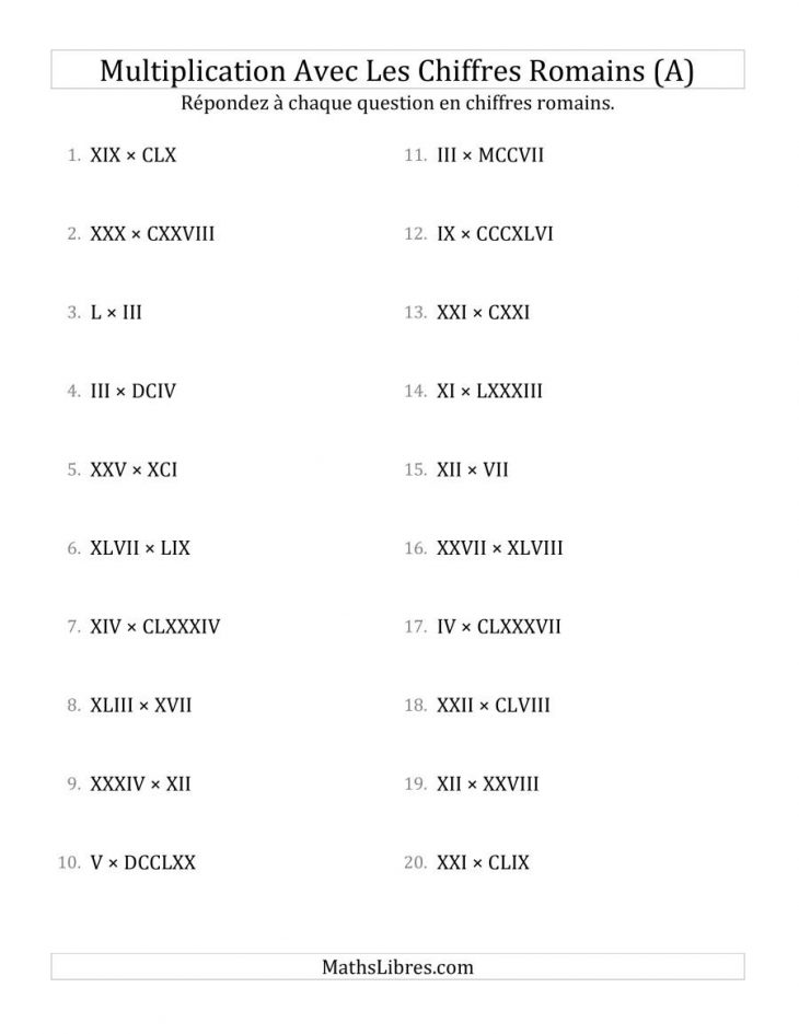 Multiplication Avec Les Chiffres Romains (Jusqu'à Mmmcmxcix) (A) dedans Apprendre Les Chiffres Romains