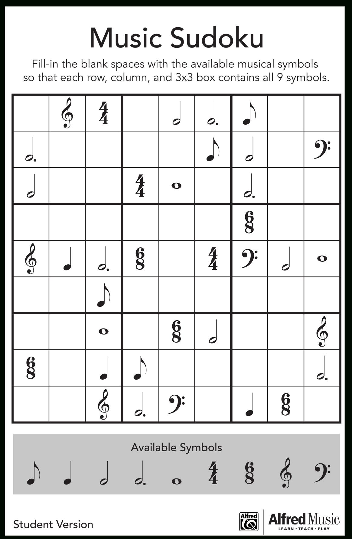 Music Sudoku Activity For Students | Student Activities concernant Sudoku Grande Section