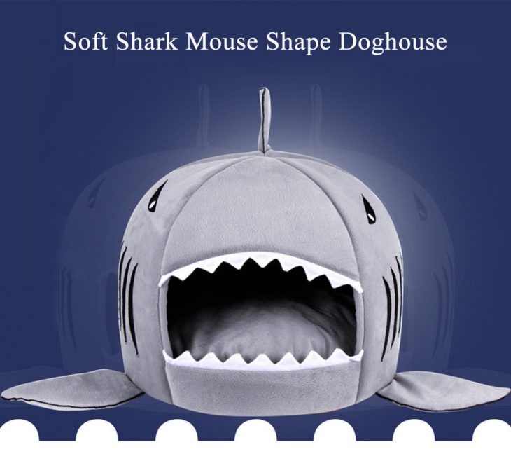 Nouveauté Chien Doux Chat Lit Bleu Gris Couleur Dessin Animé avec Requin Souris