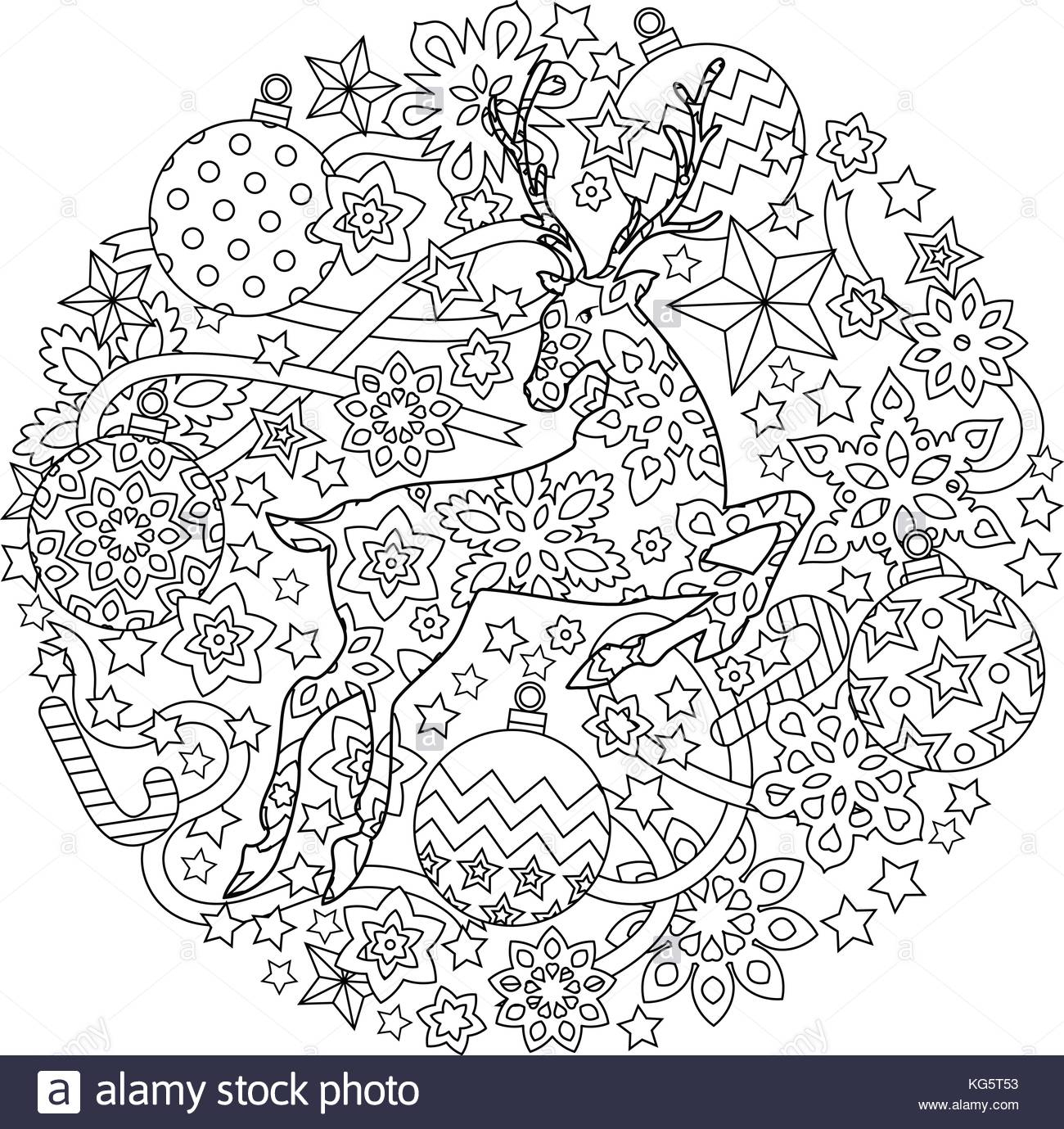 Nouvelle Année Mandala Avec Les Cerfs Et Les Objets De Fête tout Coloriage Graphique 