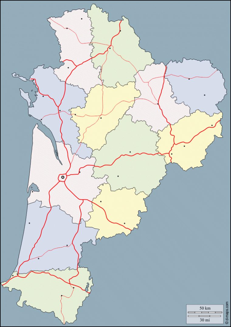 Nouvelle-Aquitaine Carte Géographique Gratuite, Carte destiné Carte Des Départements Et Villes