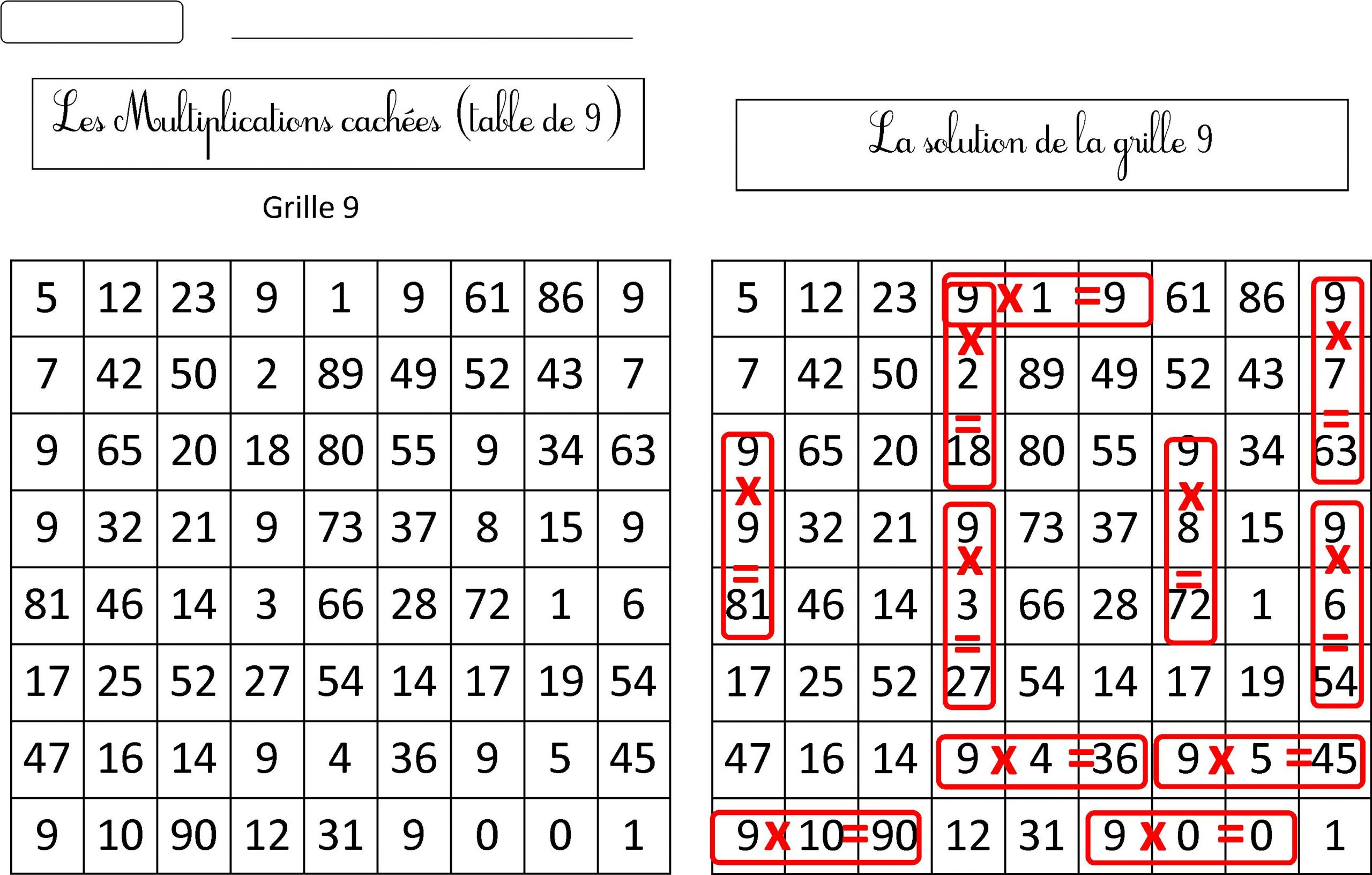 Nouvelles Grilles Multiplications Cachées Tables 6 7 8 9 avec Mots Mélés Imprimer Pdf 