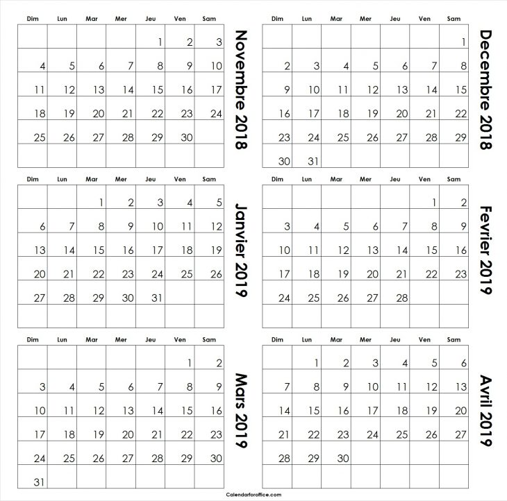 Novembre Decembre 2018 Janvier Fevrier Mars Avril 2019 serapportantà Calendrier Mars 2018 À Imprimer