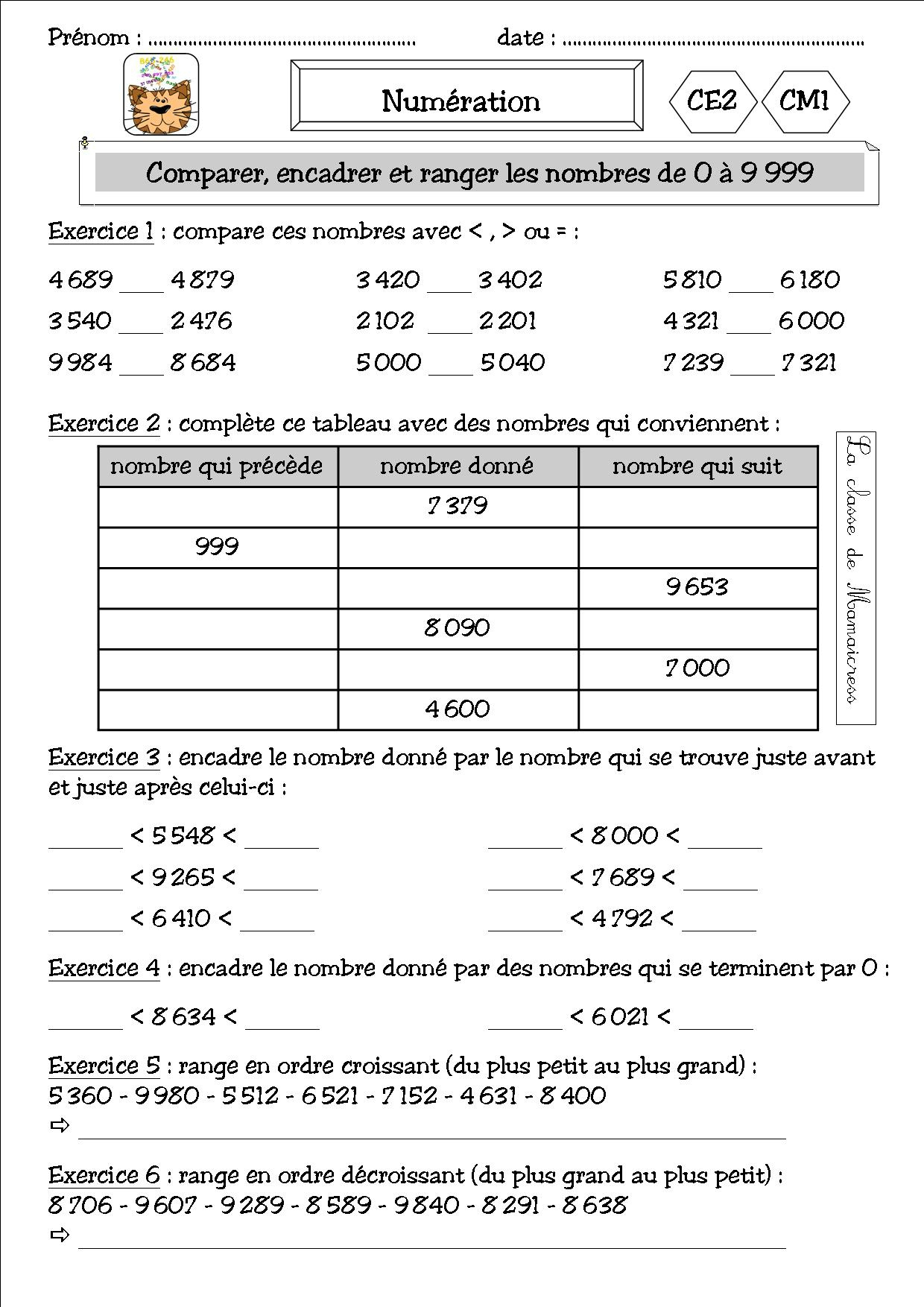 Numération Et Addition Ce2/cm1 - La Classe De Mamaicress destiné Exercices Maths Ce2 À Imprimer