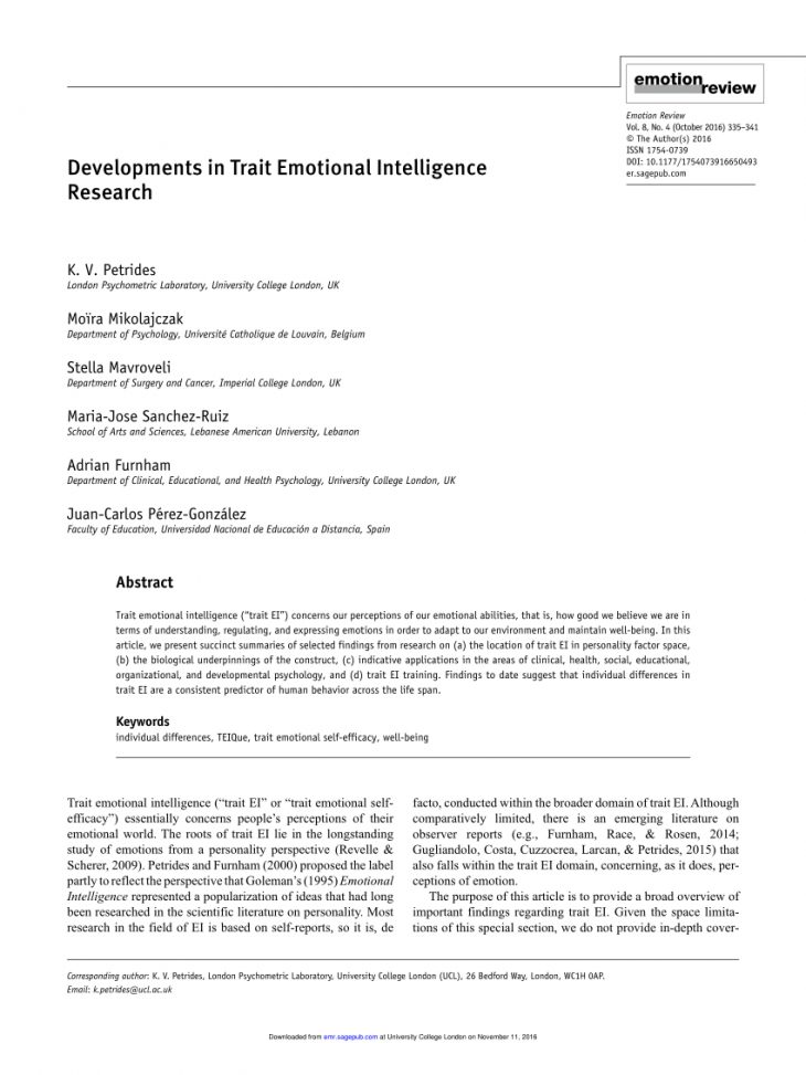 Pdf) Developments In Trait Emotional Intelligence Research concernant Traits Obliques Ms