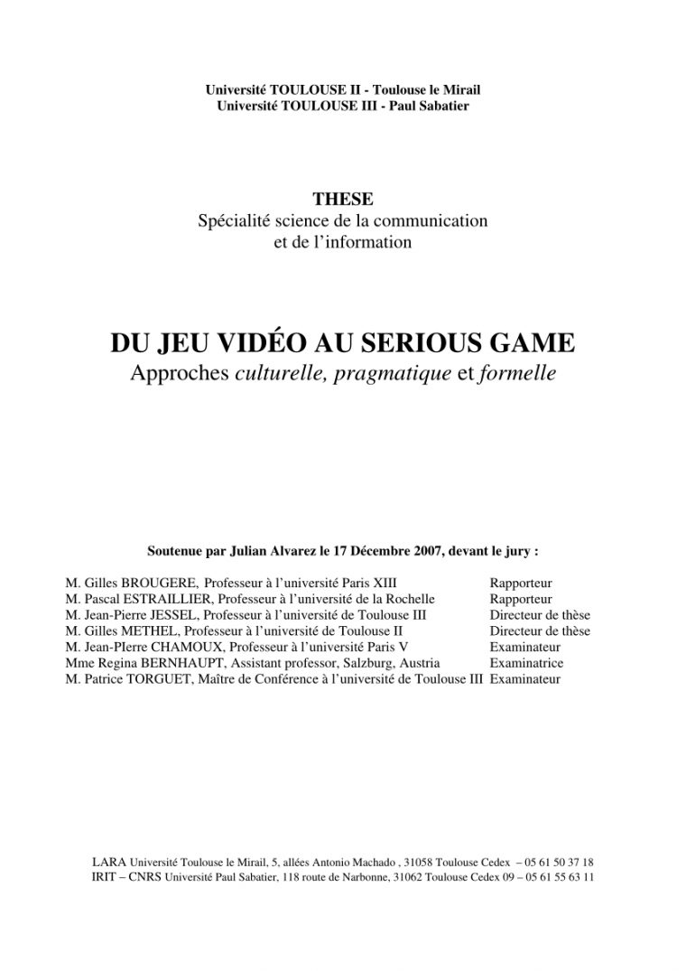 Pdf) Du Jeu Vidéo Au Serious Game Approches Culturelle à Adibou 2 Télécharger Gratuit