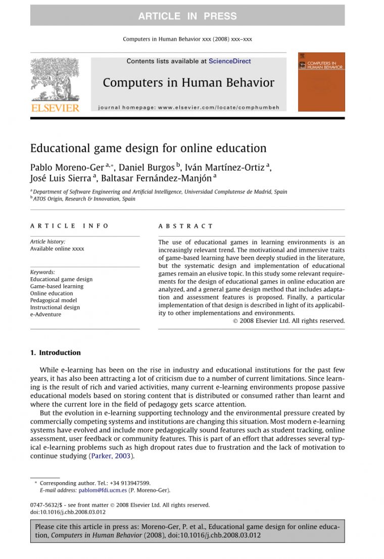 Pdf) Educational Game Design For Online Education serapportantà Jeux De Course Online