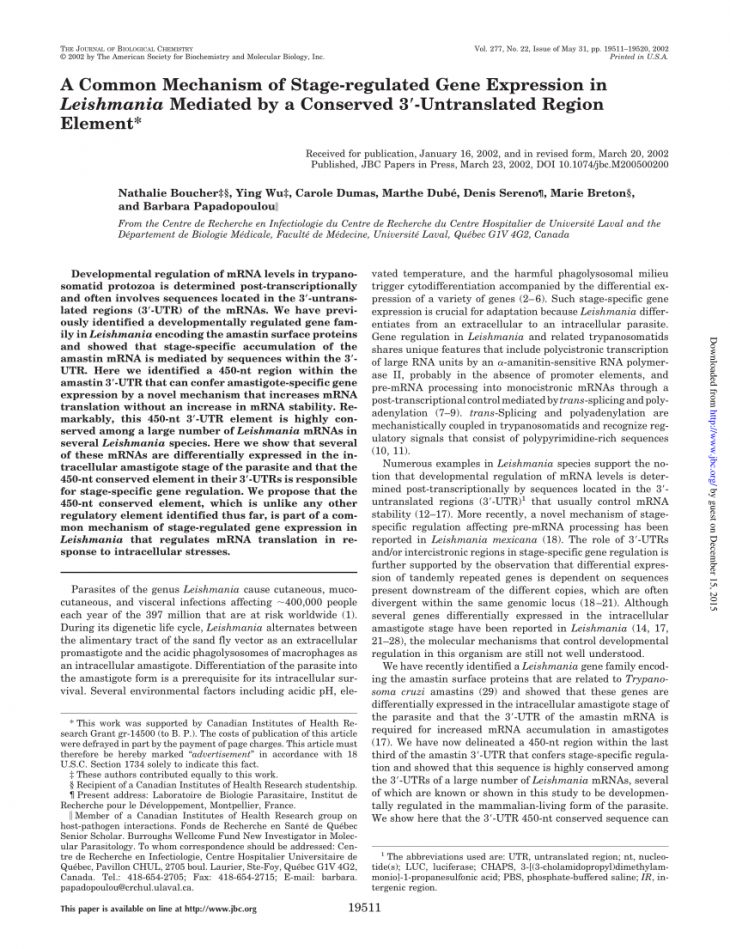 Pdf) Expression In Leishmania Mediated By A Conserved 3 destiné Departement 22 Region