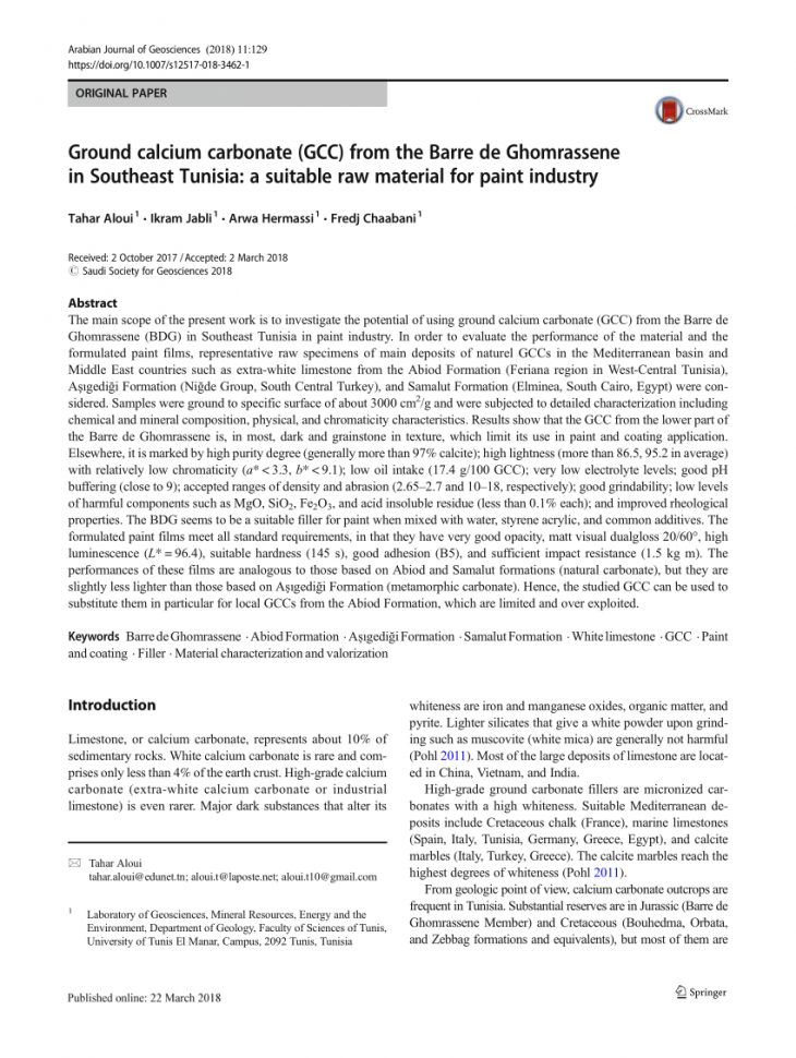 Pdf) Ground Calcium Carbonate (Gcc) From The Barre De encequiconcerne Barre L Intrus