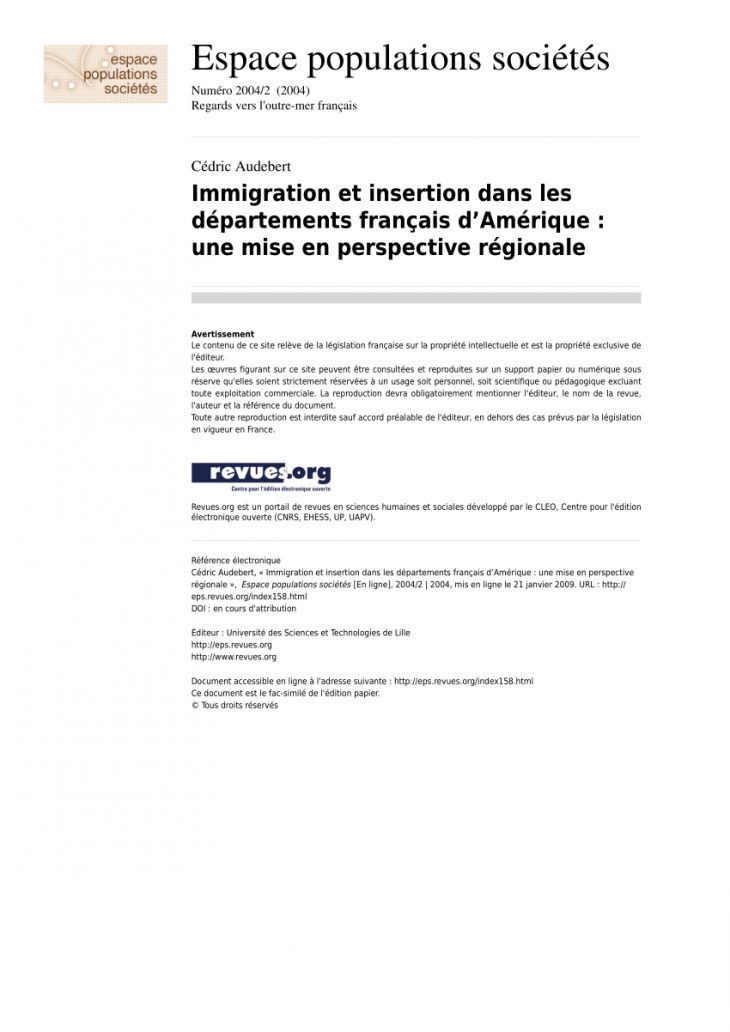 Pdf) Immigration Et Insertion Dans Les Départements Français concernant Numero Des Departements Francais