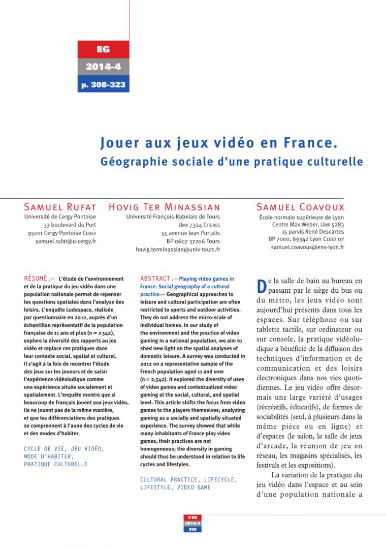 Pdf) Jouer Aux Jeux Vidéo En France. Géographie Sociale D dedans Jeu Geographie France