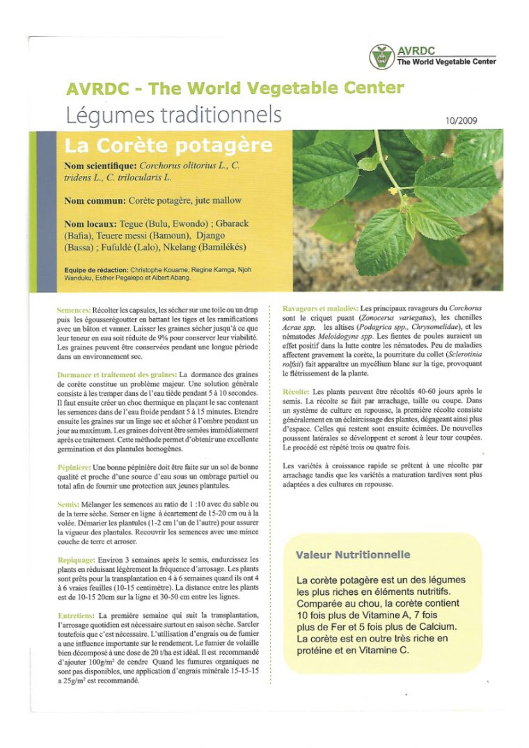 Pdf) Legumes Traditionnels: La Corete Potagere destiné Nom Legume